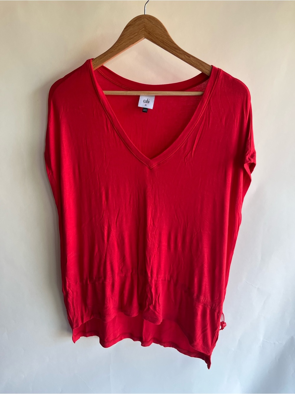 Cabi Tee Tshirt Blouse Red Sz Med Women’s Euc Short Sleeve Drawstring Cinch